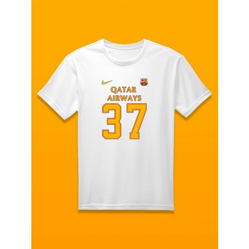 Футболка Барселона номер 37, размер 3XS, белый