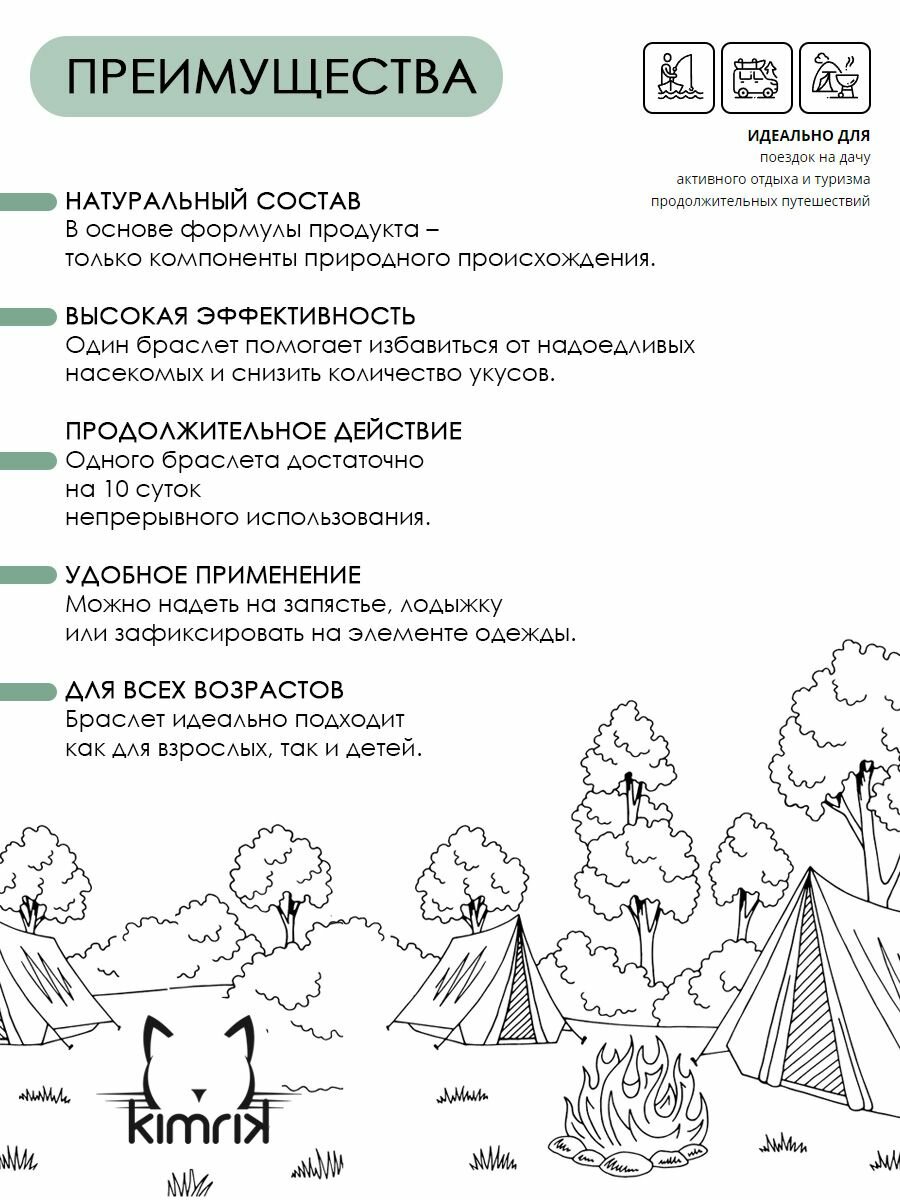 Картинки Защитный браслет от комаров и мошек тканевый универсальный GREEN ZU-ZU для детей и взрослых с эфирными маслами