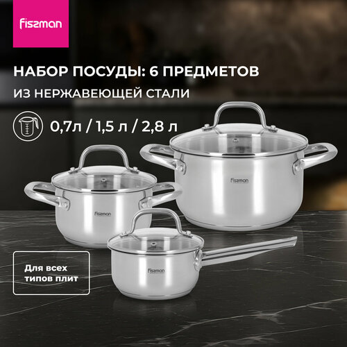 Набор кастрюль FISSMAN Flory из нержавеющей стали с крышками 6 предметов 7058₽