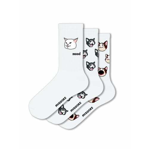 Носки MySocks, 3 пары, размер 36-43, белый кот пикачу