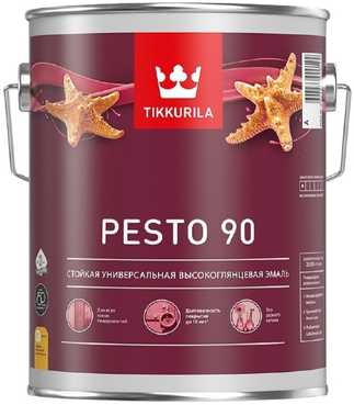 Эмаль Универсальная Tikkurila Pesto 90 0.9л Высоко Глянцевая, Интерьерная, без Резкого Запаха / Тиккурила Песто 90.