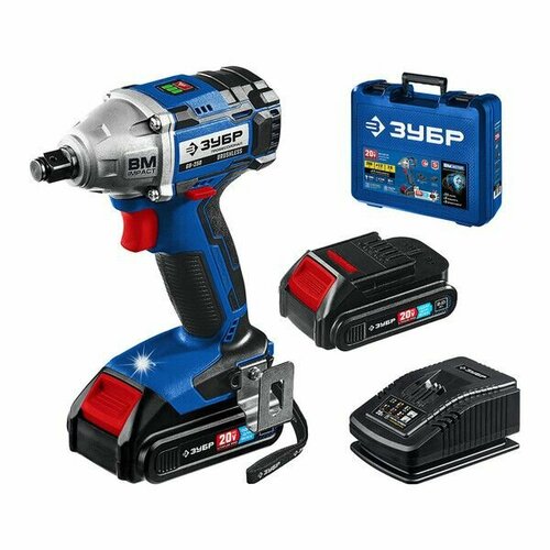 Гайковерт аккумуляторный ударный бесщеточный Зубр GB-250 GB-250-22 20В 2Ач Li-Ion 2 АКБ и ЗУ 62200₽