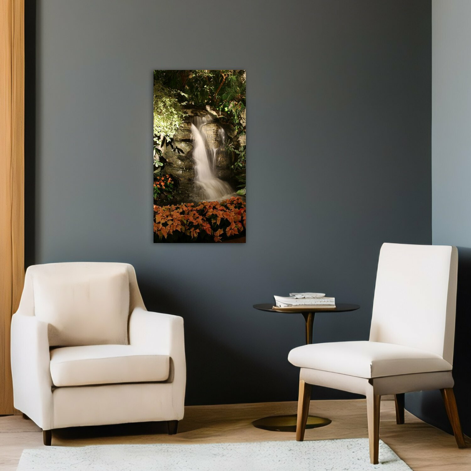 Картина на холсте "Крытый водопад, водопад с подсветкой, интерьер" на подрамнике 40х75 см. для интерьера