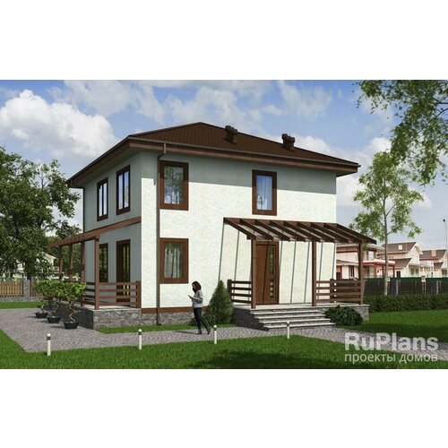 Проект двухэтажного жилого дома с террасами (126 м2, 11м x 10м) Rg5376