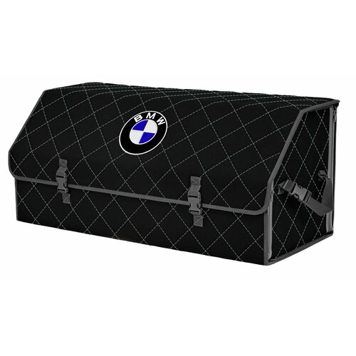 Органайзер-саквояж в багажник "Союз" (размер XXL). Цвет: черный с серой прострочкой Ромб и вышивкой BMW (БМВ).