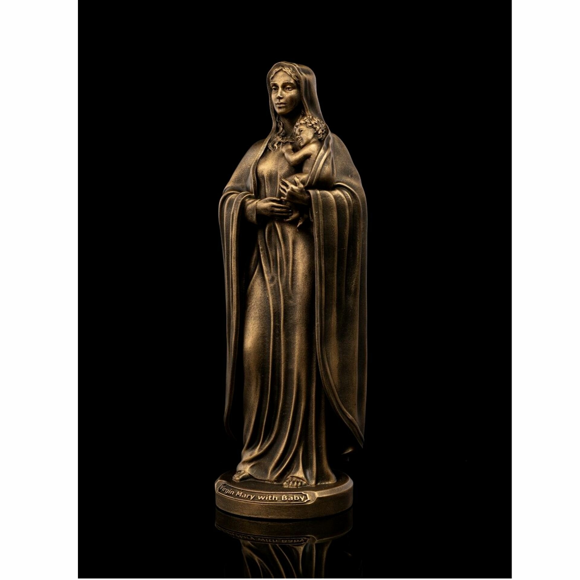 Статуэтка Дева Мария с младенцем, 19см, литьевой мрамор, цвет патина бронза — фото 1