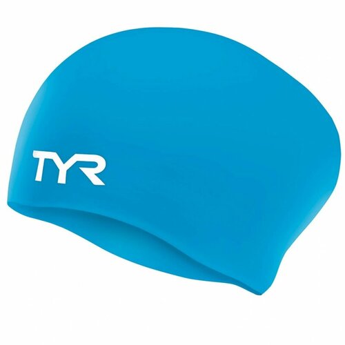 52619-79952 Шапочка для плавания подростковая TYR Long Hair Wrinkle-Free Silicone Cap Jr, LCSJRL-420, голубой, силикон, LCSL-420