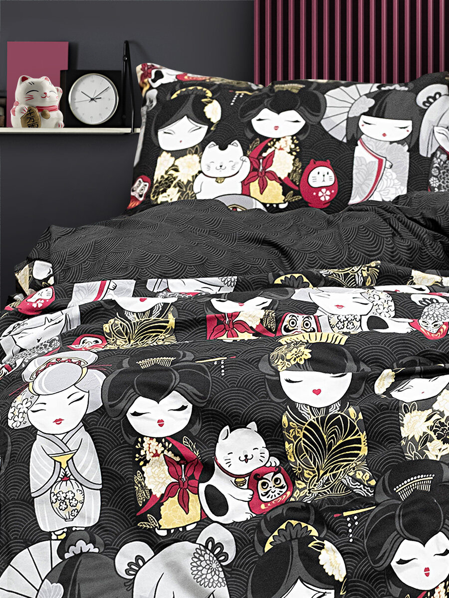 фото Постельное белье UNIQCUTE Акеми 2-спальное из поплина, наволочки 50х70 см