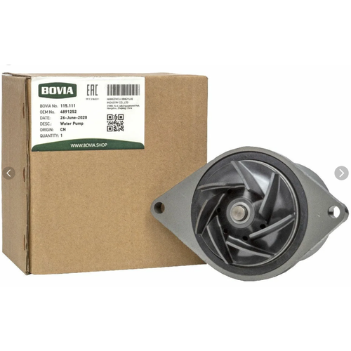 Насос водяной КамАЗ, ПАЗ дв. Cummins ISBe, ISDe, 4BT, 6BT пластиковая крыльчатка, 4891252, 3800984, 3285410 (BOVIA) 115.111