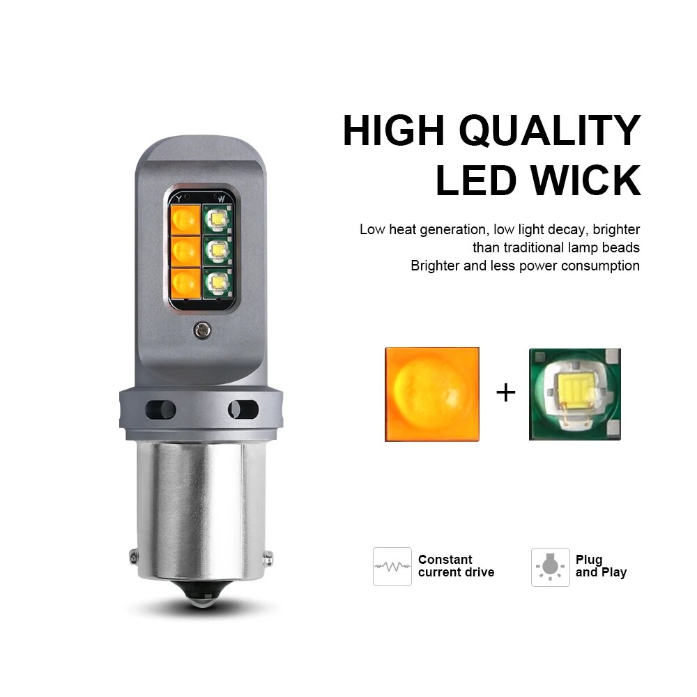 1156 P21W BA15S PY21W BAU15S Светодиодные автомобильные лампы указателя поворота DRL белые yellCanbus без ошибок py21w 7440 W21W T20 Указатель поворота, white yellow, 1156 PY21W BAU15S — фото 1