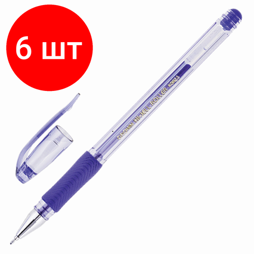 фото Комплект 6 шт, ручка гелевая с грипом crown "hi-jell needle grip", синяя, узел 0.7 мм, линия письма 0.5 мм, hjr-500rnb