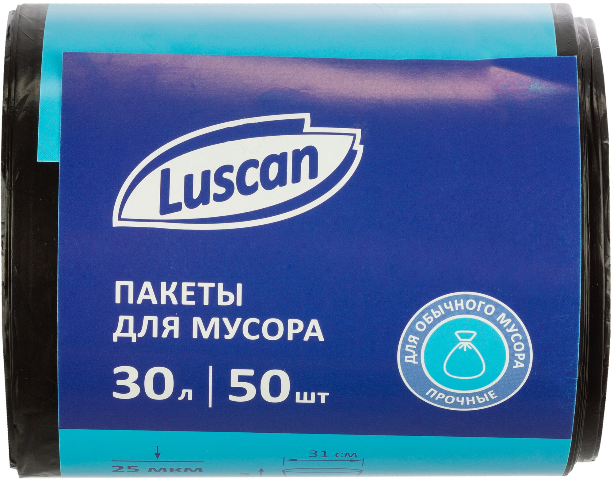 фото Мешки для мусора ПВД 30л 25мкм 50шт/рул черные 50x70см Luscan