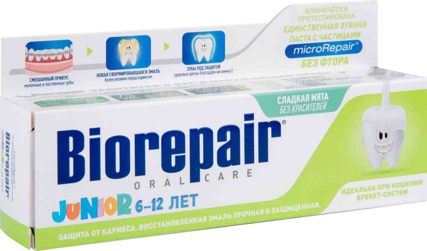 Зубная паста Biorepair Junior Mint со вкусом сладкой мяты для детей от 6 до 12 лет 75 мл