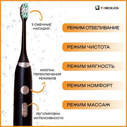 Электрическая зубная щетка TONROKATA ZV888 5 режимов 3 насадки синяя 129000₽