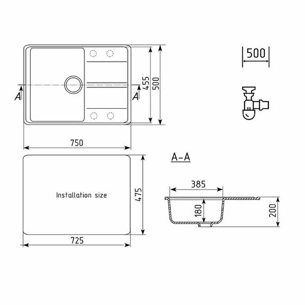 Мойка для кухни Ulgran Quartz 75 см Prima 750-09