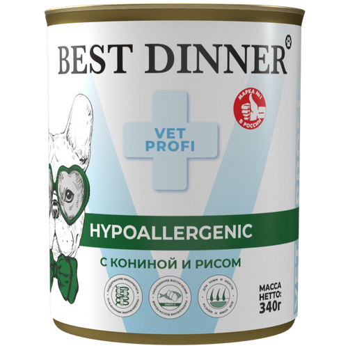 Best Dinner Exclusive Hypoallergenic консервы для собак при проблемах пищеварения с кониной и рисом - 340 г х 6 шт