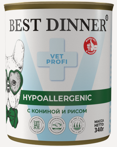 Изображение товара Best Dinner Exclusive Hypoallergenic консервы для собак при проблемах пищеварения с кониной и рисом - 340 г х 6 шт