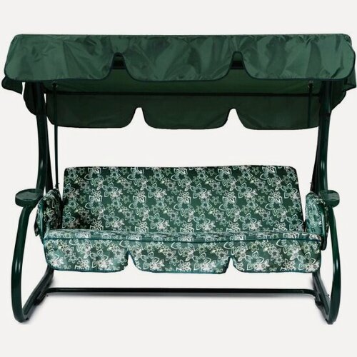 Изображение товара Качели садовые Garden Story 3-х местные Марли(каркас зеленый, м/э зеленый рис. цветы)1 уп.(Т)
