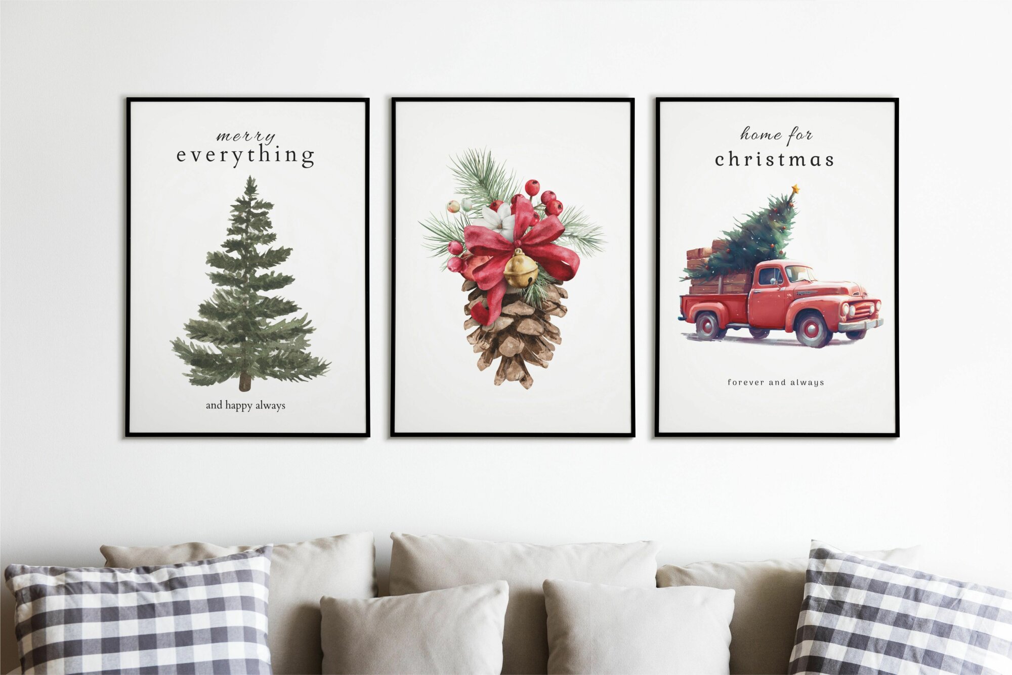 Набор новогодних постеров на стену A3 "Christmas time" (3 шт) (Елка, шишка, машина)