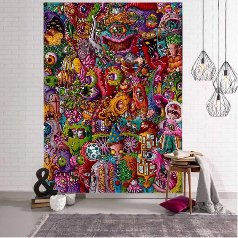Психоделический гобелен из полиэстера, 90x75cm, Черный