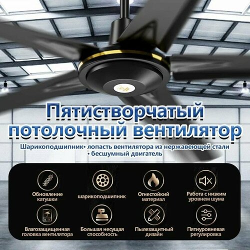 Вентилятор потолочный радиальный таймер черно-серый 10 скоростей 7531₽