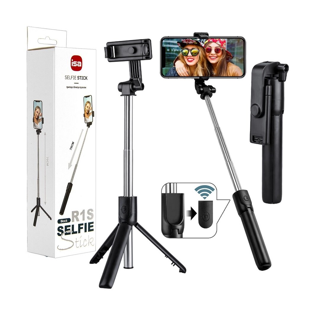 Монопод-трипод с блютуз пультом ISA R1S телескопический 185-700 мм черный