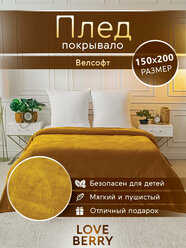 Плед 150х200 см LOVEBERRY из велсофта, однотонный