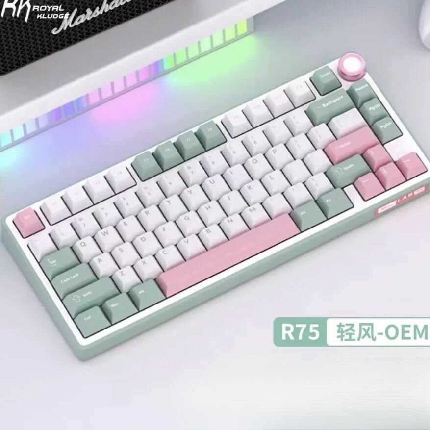Проводная механическая клавиатура Royal Kludge R75 (75%), RGB, горячая замена, rk r75, розовый