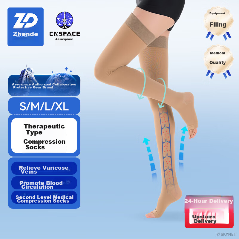 Zhende Medical Varicose Vein Compression Stockings Level 2 Medium Pressure KneeHigh OpenToe Varicose Vein Compression Socks Skin Color L