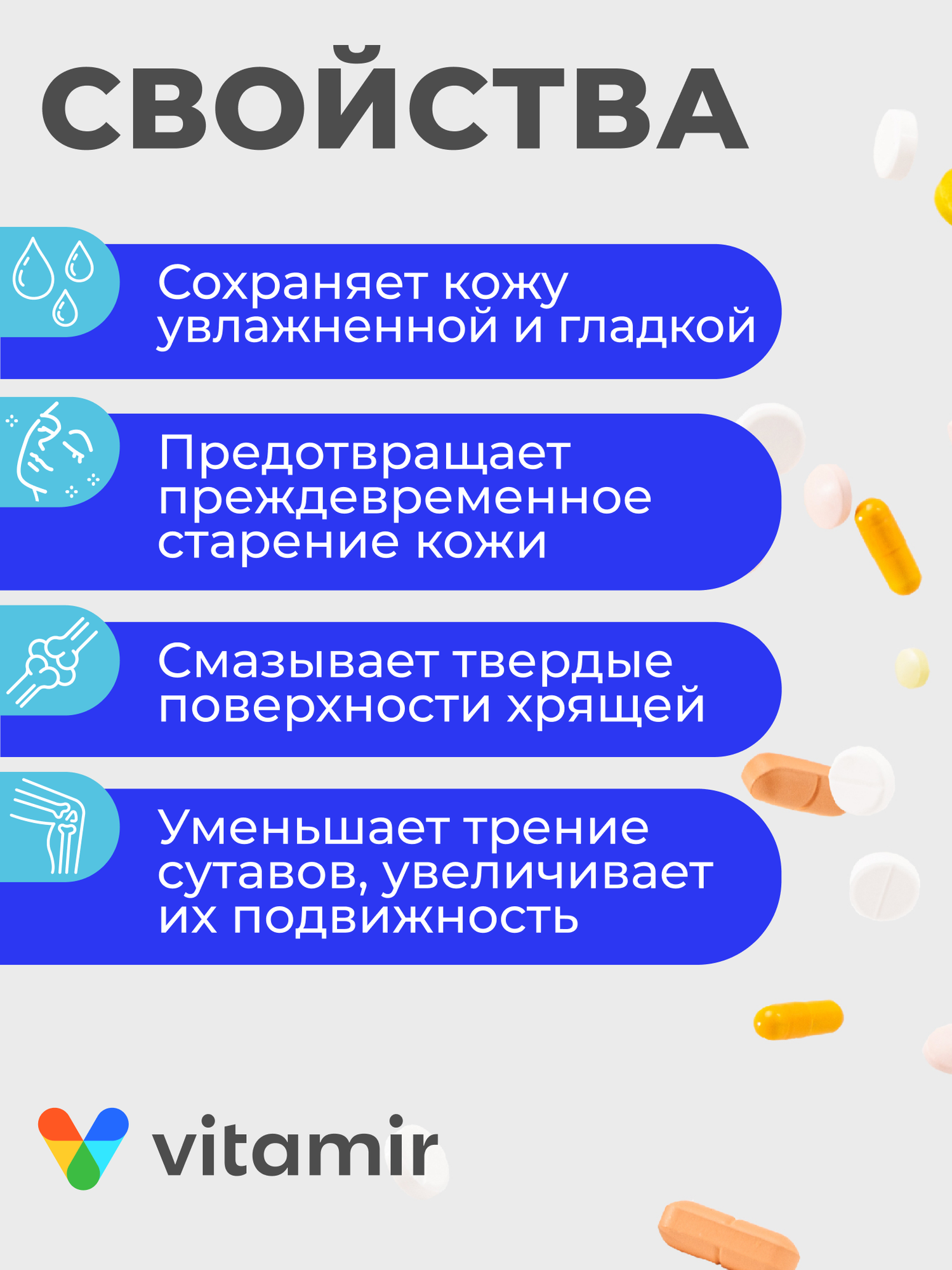 Гиалуроновая кислота 150 мг VITAMIR PRO / БАД для молодости кожи и здоровья суставов / 60 капсул — фото 1