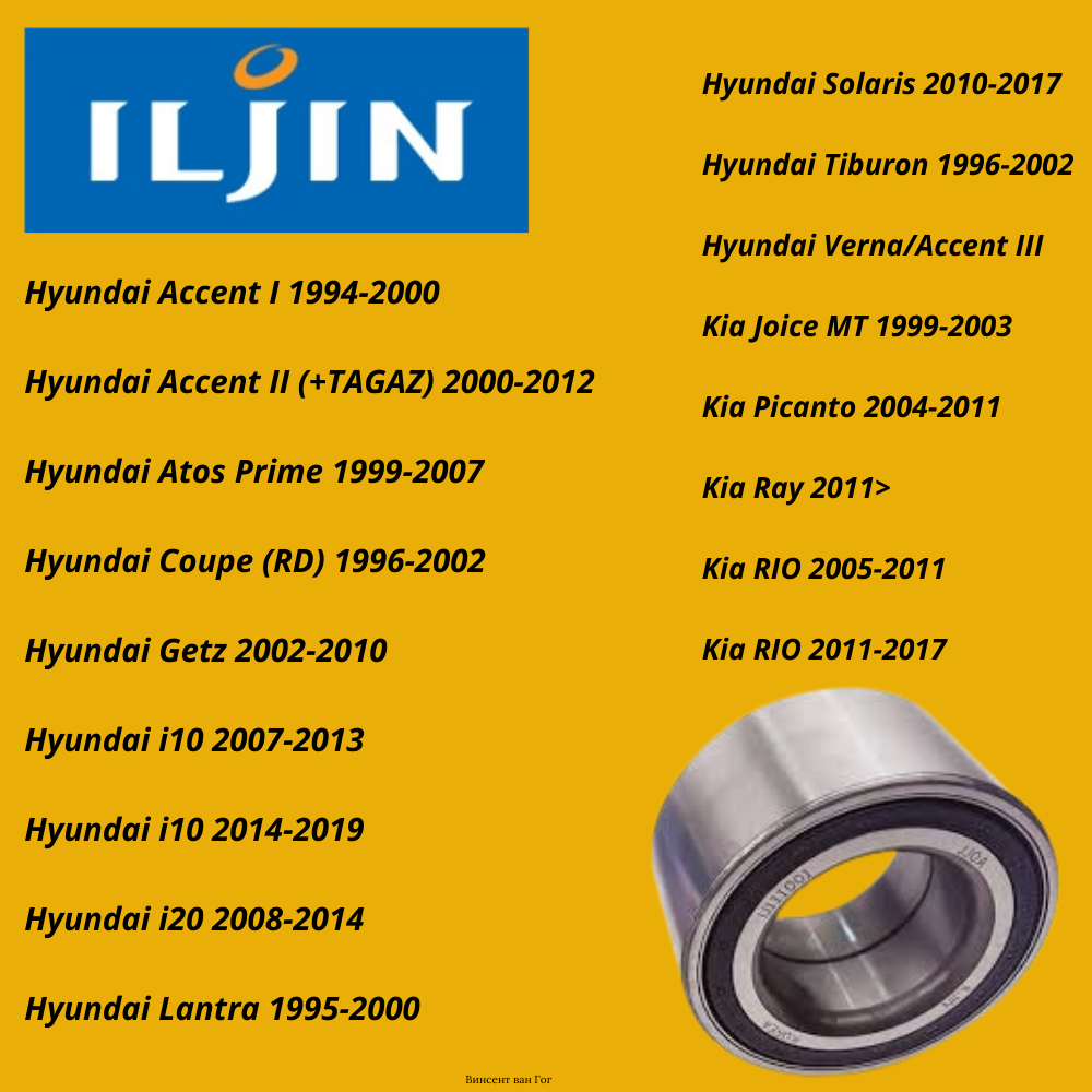 Подшипник ступицы передней Iljin IJ111001 HYUNDAI Solaris (10-), Accent (06-), Getz KIA Rio (05-), Picanto — фото 1