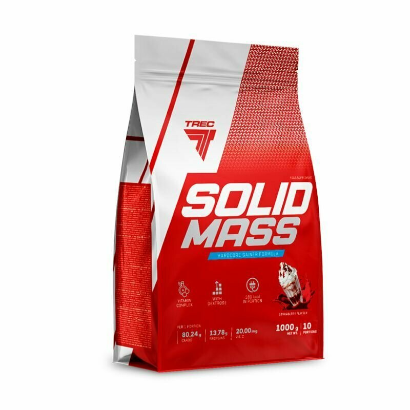 Гейнер Trec Nutrition Solid Mass, 1000 гр, вкус: клубника