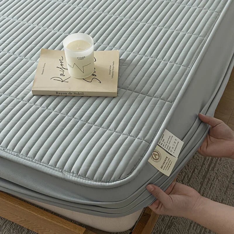 Embroidered Waterproof Mattress Pad Protector Skin-Friendly Durable Fitted Sheet Bed Cover Quilted Mat Cover 150/160/180/200/220 2xPillowcase NOSHEET Бежевый