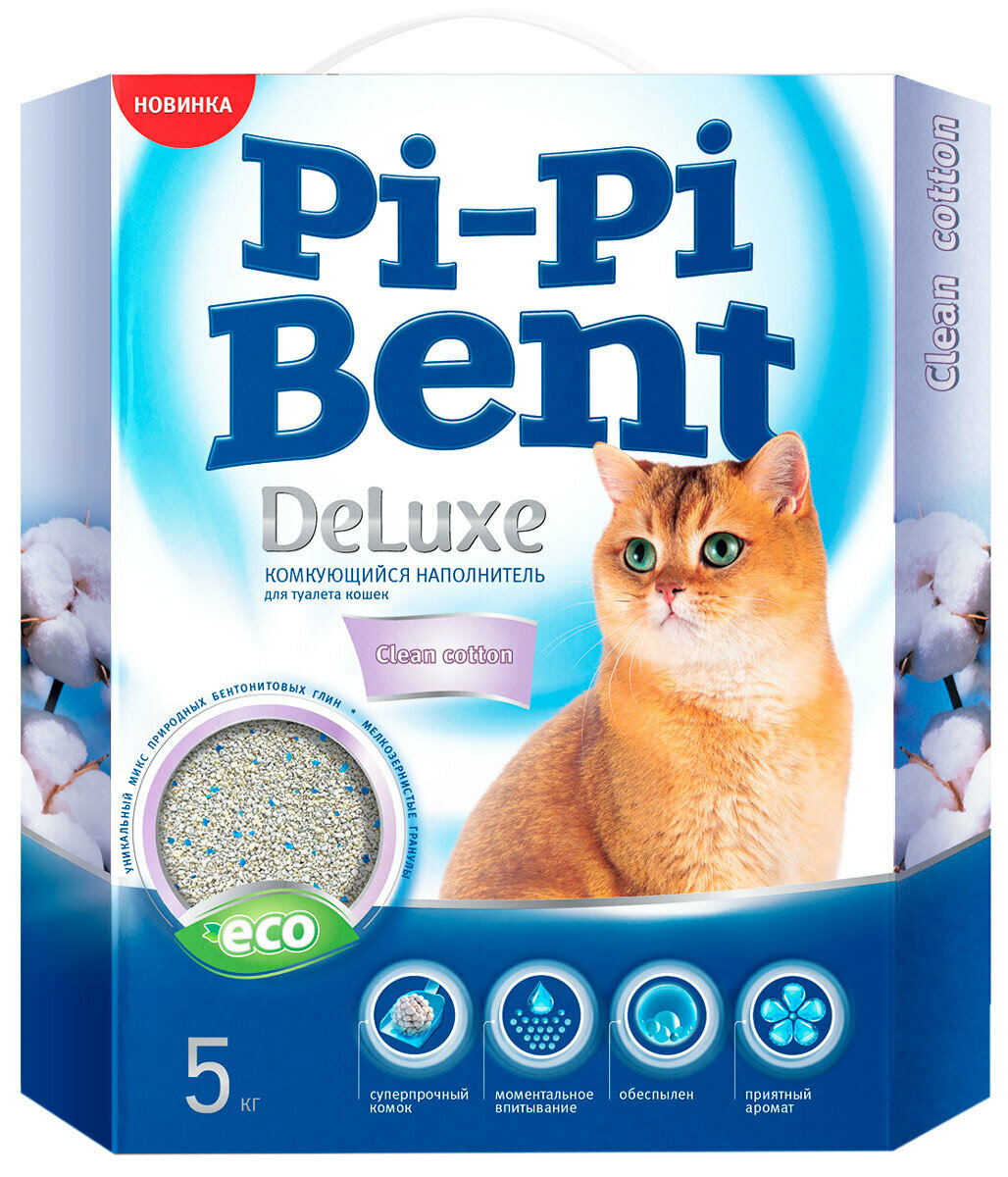 Наполнитель Pi-Pi Bent DeLuxe Clean Cotton комкующийся , 5кг
