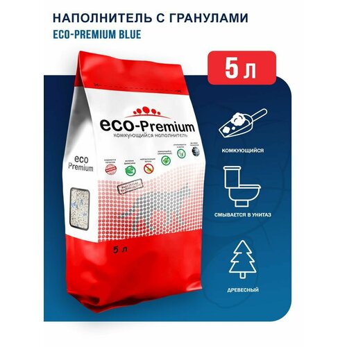 Наполнитель ECO Premium Blue древесный, комкующийся без запаха 1,9 кг/5 л