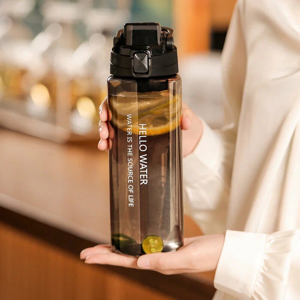 Бутылка для воды, спортивная бутылка, 800 мл, черная с замком