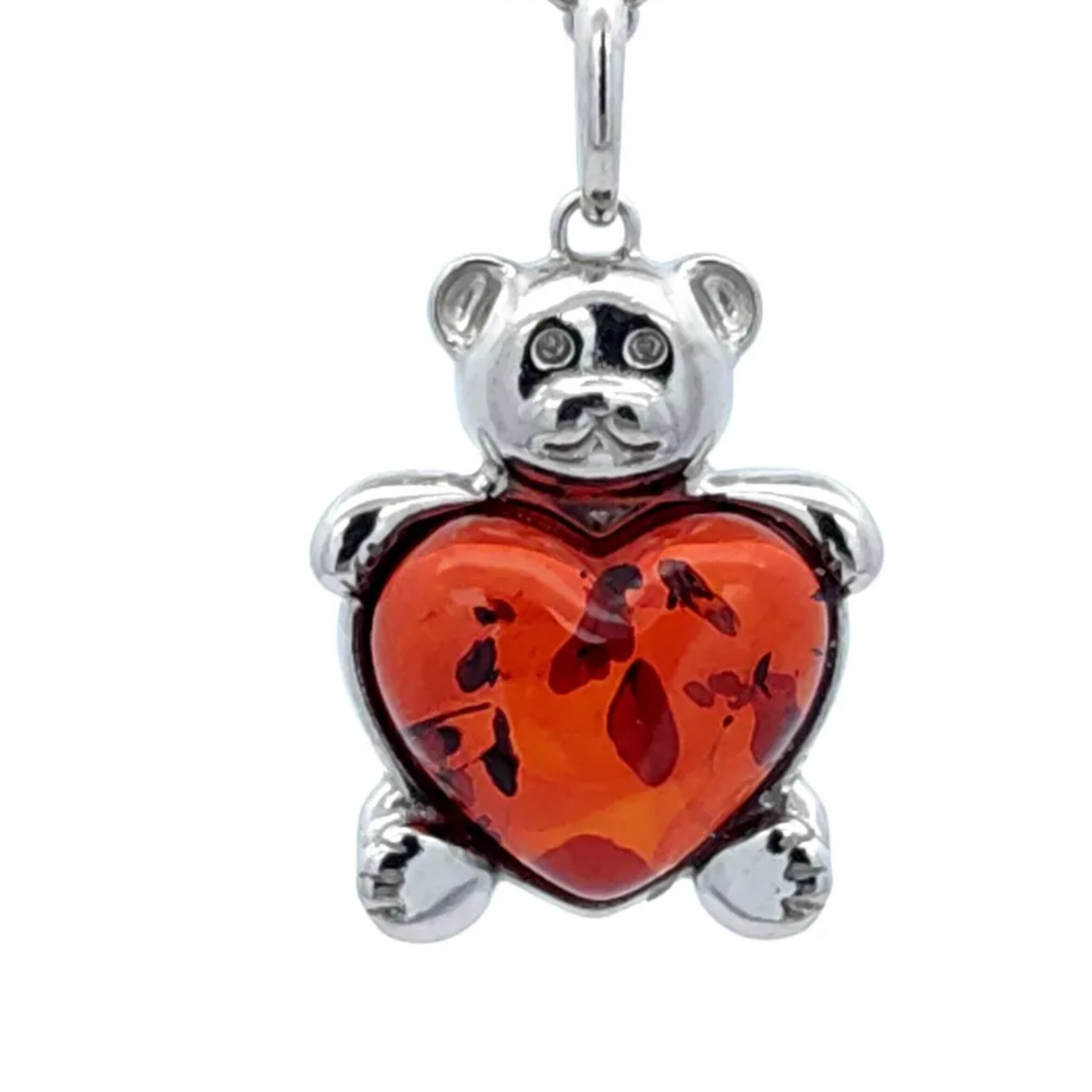 Подвеска Diamant online, серебро, 925 проба, родирование, янтарь, размер 1.9 см., красный
