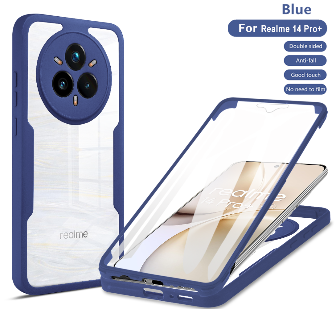 Подходит для Realme 14 Pro+ 5G / Реалми 14 Про Плюс 5G Чехол для смартфона 360 Полная защита, Высокая четкость с передней пленкой из закаленного стекла, Realme 14 Pro Plus 5G, подставка, прозрачный