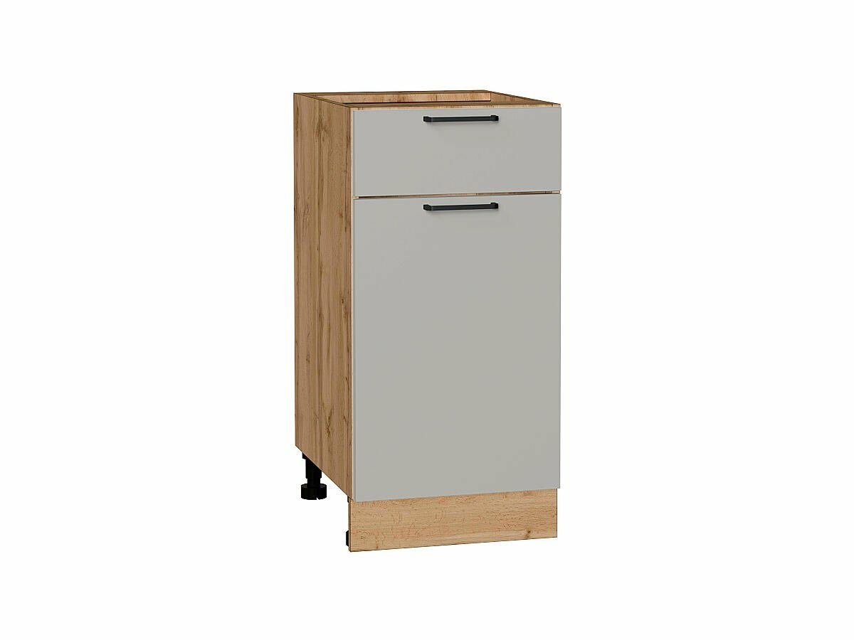 Шкаф нижний с 1-ой дверцей и ящиком Флэт цвет фасада Light Grey In 2S цвет каркаса Дуб Вотан 816*400*478 мм