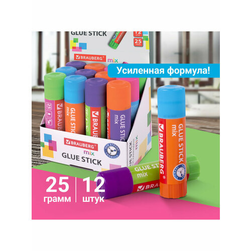 фото Клей-карандаш brauberg mix, 25 г, комплект 12 штук, 880115