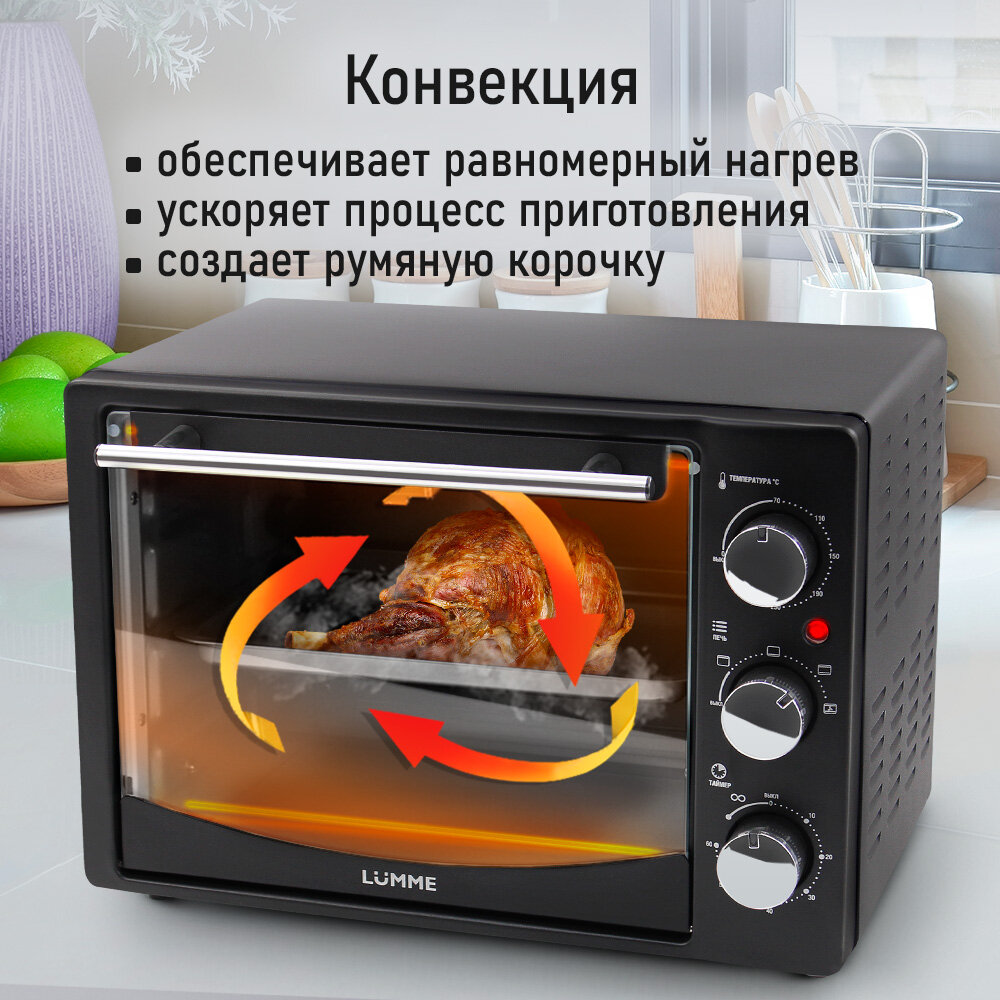 Духовка духовой шкаф мини-печь LUMME LU-EO1714A 28 литров конвекция гриль сумрачный обсидиан — фото 1