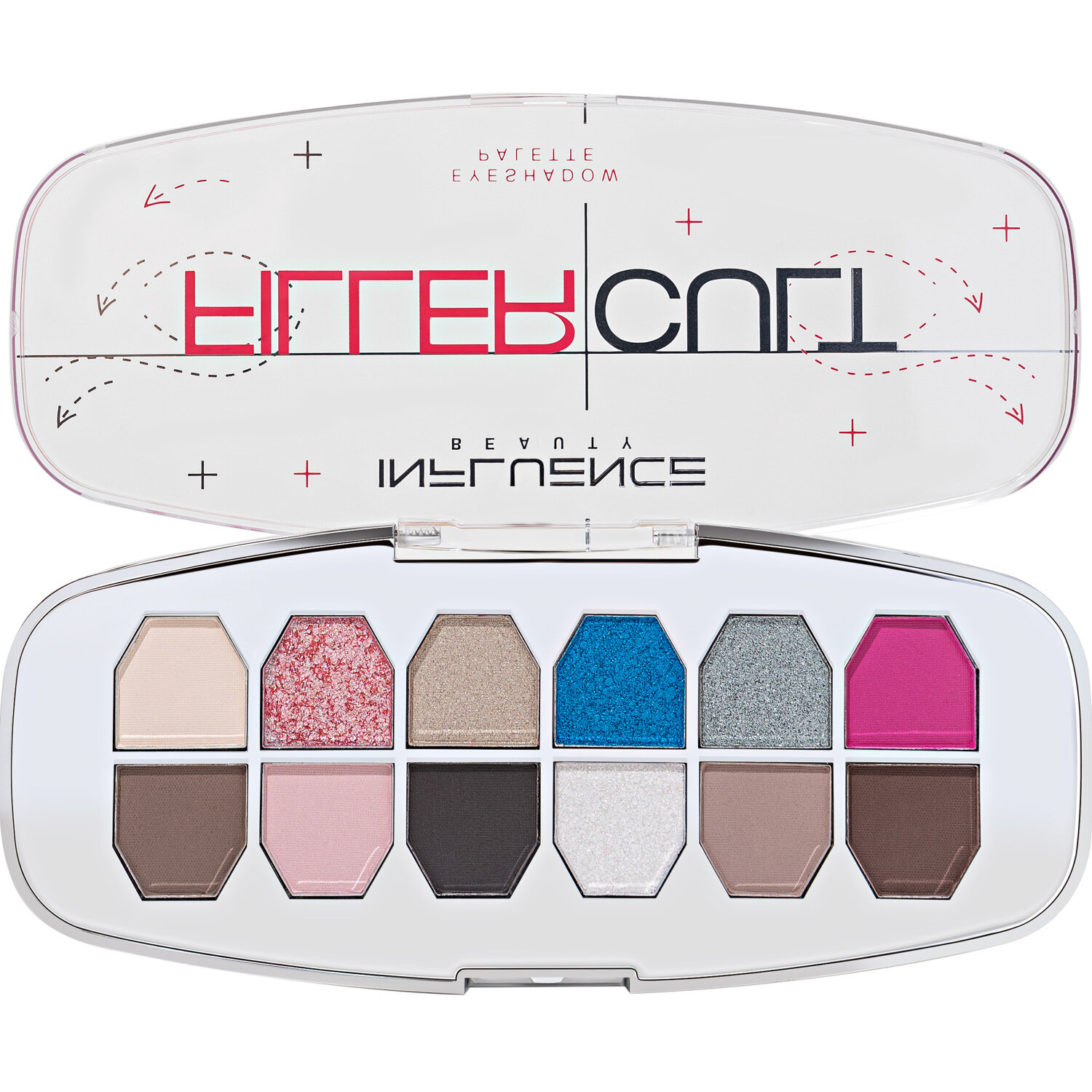 Палетка теней Influence Beauty "Filler Cult", 12 оттенков, сияющая, матовая
