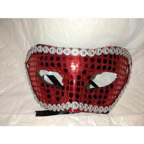Карнавальная венецианская маска с кружевами . Красная. маска карнавальная с блестками красная