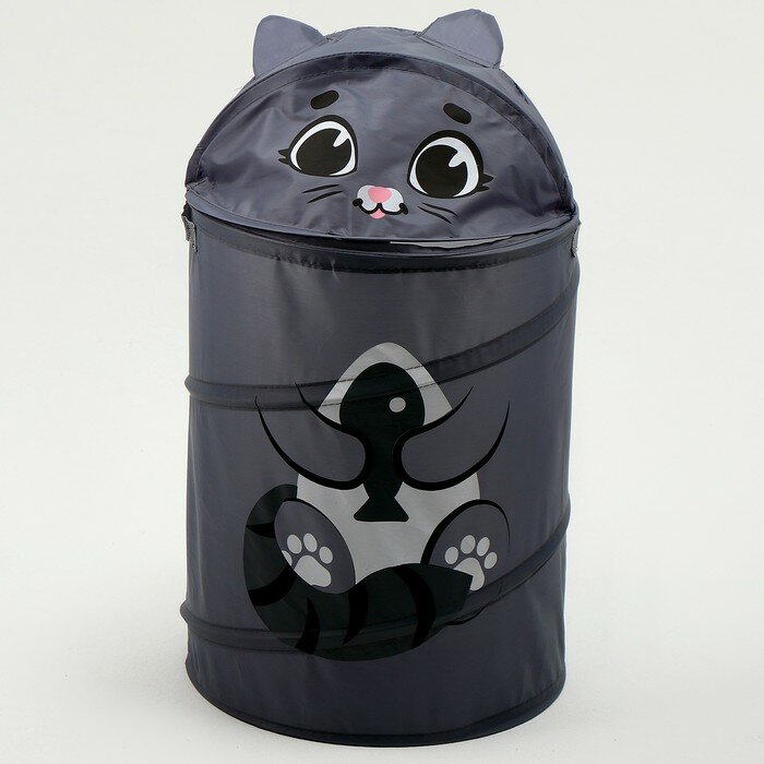 фото Корзина для игрушек «Котик с рыбкой» с ручками и крышкой, 55 х 33 х 33 см