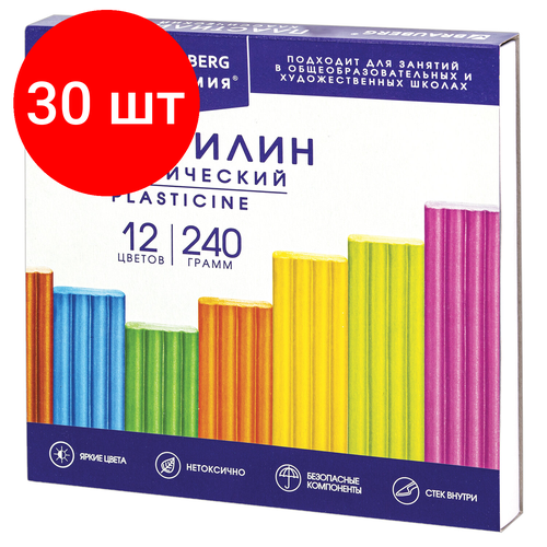 Комплект 30 шт, Пластилин классический BRAUBERG 