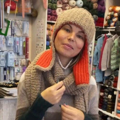 фото Шапка ушанка время вязать ушанка, размер 58, оранжевый