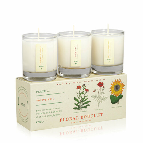 FLORAL BOUQUET TRIO Набор из трех компактных свечей в стекле, KOBO Candles