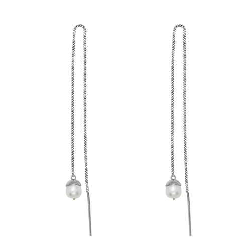 Серьги цепочки Waves & Gems, серебро, 925 проба, жемчуг, длина 15.5 см, белый, серебряный
