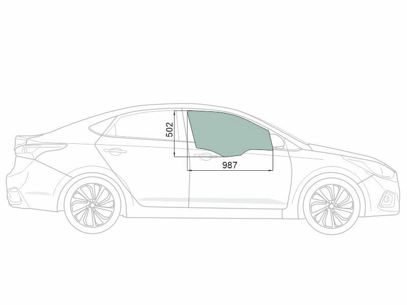 4168RGNS4FD FD/RH Стекло боковое опускное (Спереди/ Справа/ Цвет зеленый/ Крепления) Hyundai Solaris 17-20 / Accent 17