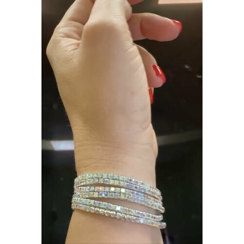 Браслет, кристаллы Swarovski, стразы, 6 шт., размер 16 см, серебристый